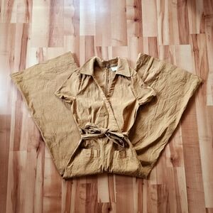 Anthropologie Maeve Tan Short Sleeve Collared Jumpsuit Size 4